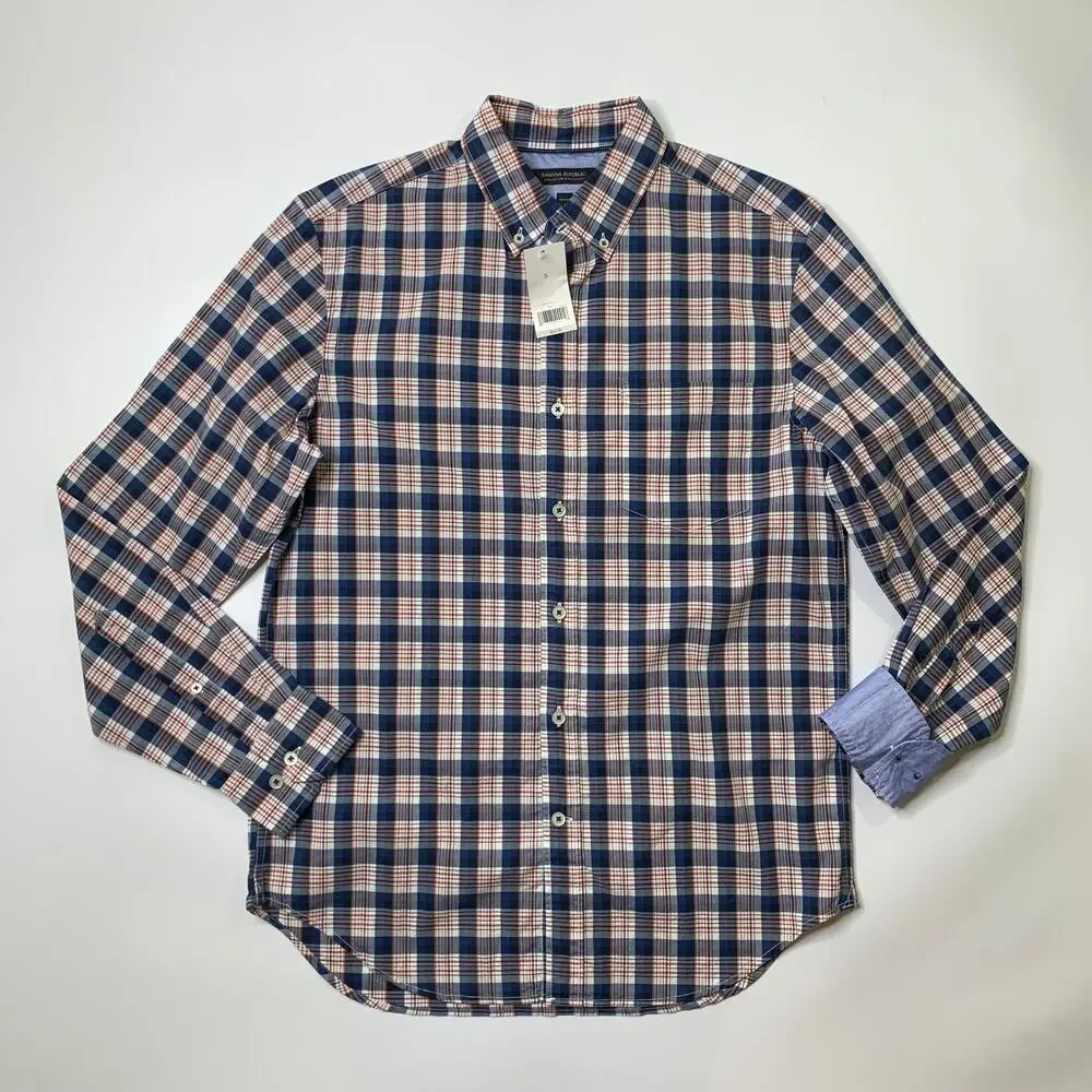 Banana Republic Shirt Mens S Small Prussian Plaid Camden Fit Custom 078 Wash